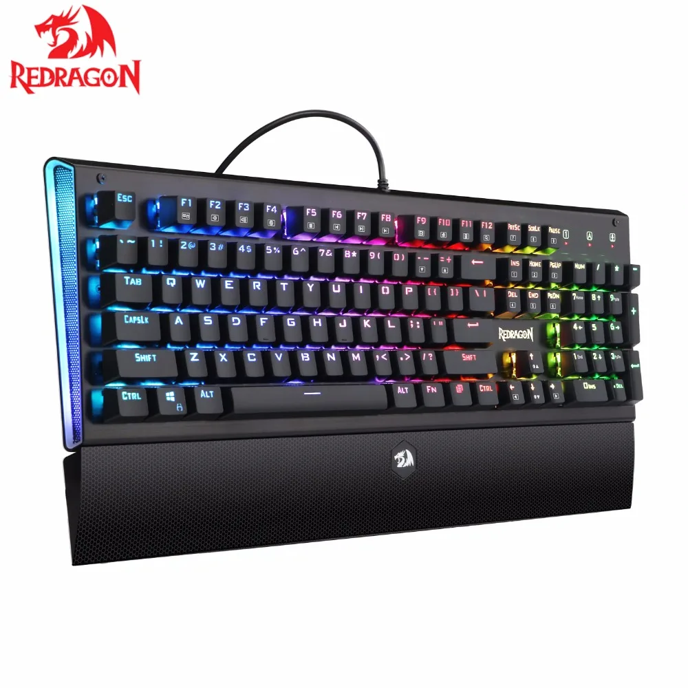  Superia New Arrival Redragon K569 RGB LED Backlit 104 keys Mechanical Keyboard with Wrist Rest Blue