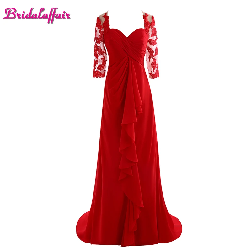 

KapokBanyan Real Photo Red Appliques Sweetheart Prom Dresses 2017 Half Sleeve Sweep Train Lace Party Prom Gown Vestido de festa