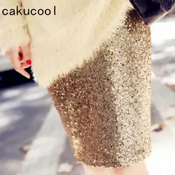 Cakucool Серебряная блестящая юбка тонкая прямая средней длины юбки приукрашивают юбки с бисерным украшением дизайнерская Золотая Серебряная