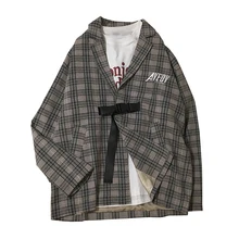Мужская модная повседневная клетчатая куртка, японское Харадзюку, уличная одежда в стиле хип-хоп, свободный костюм, пальто, осенняя весенняя одежда