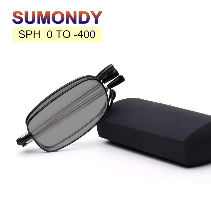 SUMONDY SPH-1,0-1,5-2,0-2,5-3,0-3,5 серые фотохромные складные очки для близорукости Мужские Складные Близорукие Солнцезащитные очки UF32