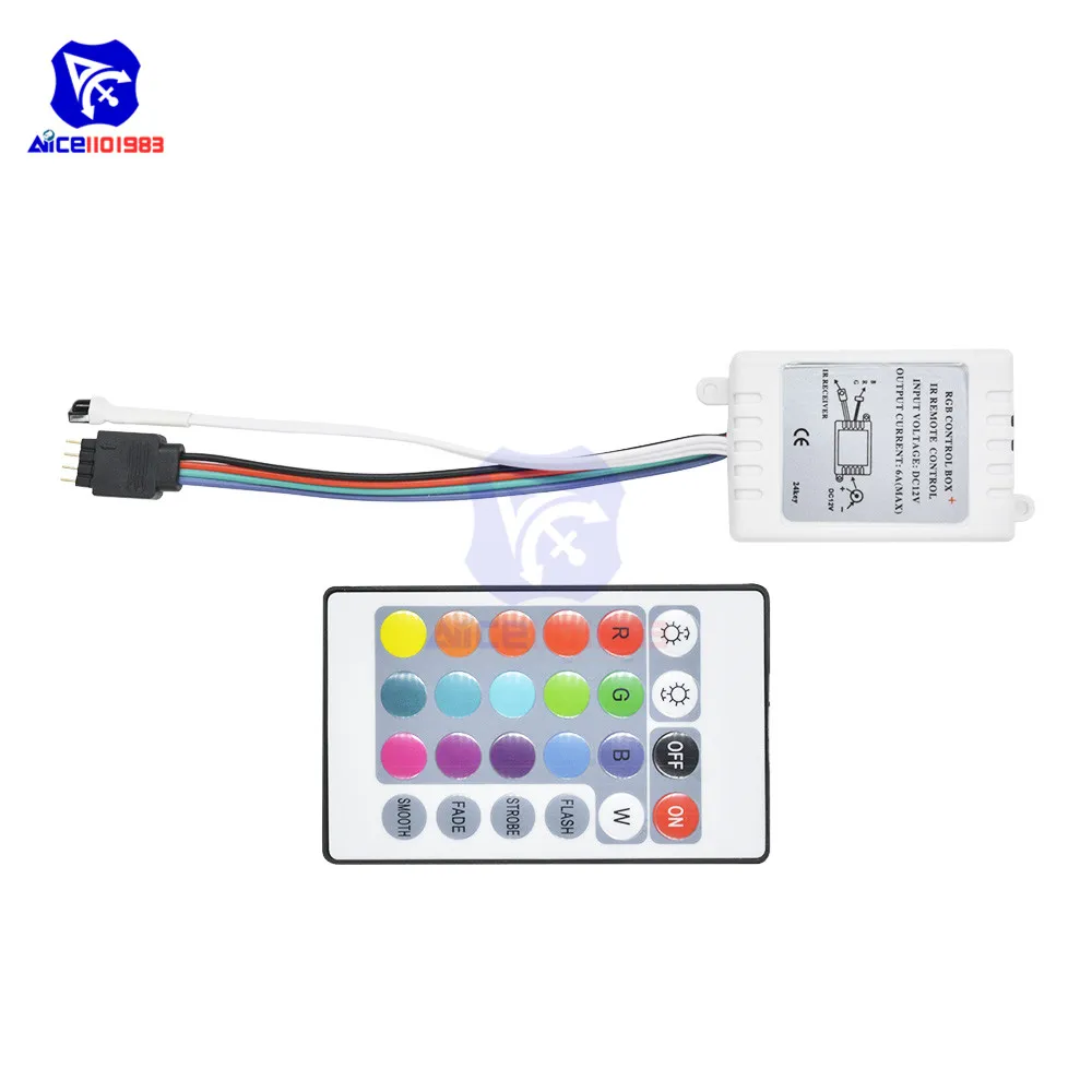 

DC 12V 24 Key RGB LED IR Remote Controller with Controller Box for SMD 5050 3528 RGB LED Strip Lights