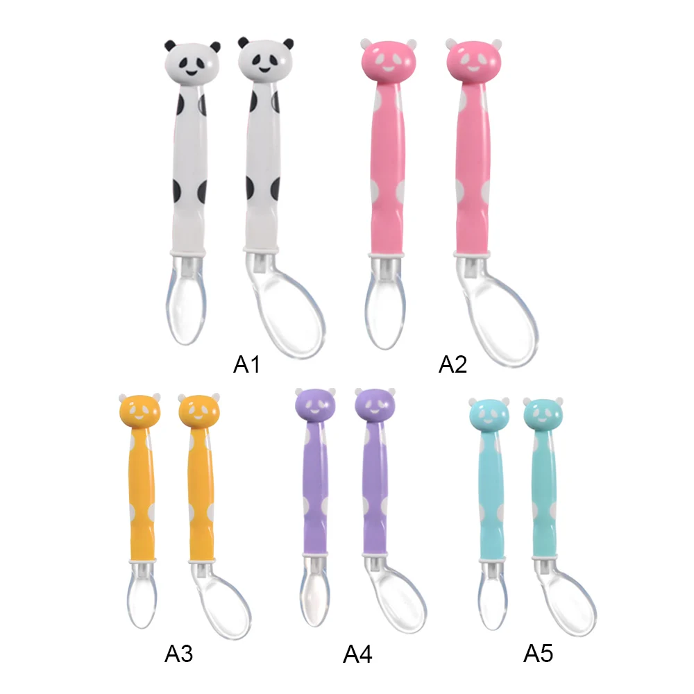 2Pcs/set Cute Newborn Baby Silicone Soft Feeding Tableware Cartoon Spoons Set  Dishes Babies Infant Utensils Learning Spoons