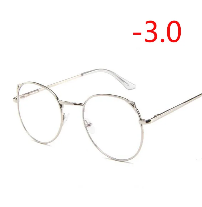 1,0-1,5-2,0-2,5-3,0-3,5-4,0 с украшением в виде кошачьих ушек Для женщин Близорукость очки, металлическая оправа, модные, близорукие очки с короткими очки для коррекции зрения - Цвет оправы: Myopia 300