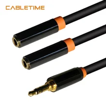 

Cabletime Audio Cable Jack 3.5mm Aux Cable 1 Male To 2 Female Headphone Extension Cable for CarPlayer Tablet Adapter Laptop N073