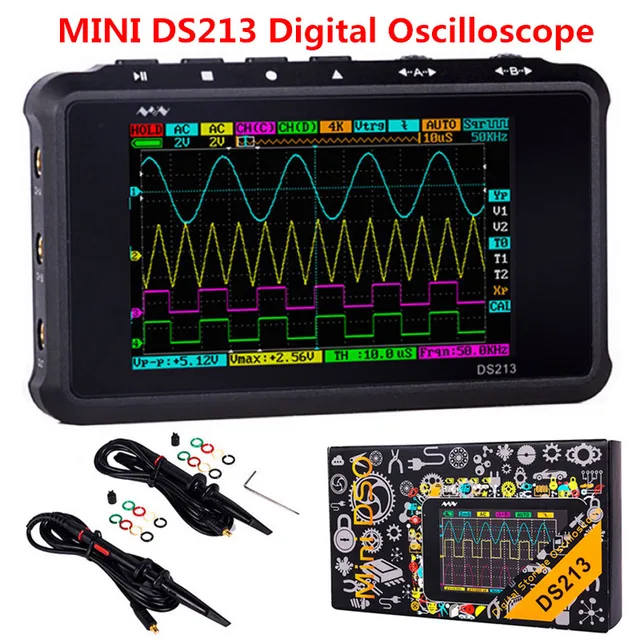 Special Offers 4 Channel 100MS/s MINI Nano DSO213 DS213 Professional Portable Digital Oscilloscope Digital DSO 213 DS 213 with X1 & X10 Probe