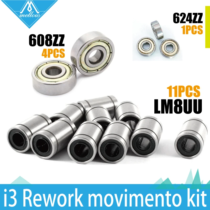 

Free shipping! 3D Printer Bearing Kit 11 x LM8UU + 4 x 608zz + 624zz for i3 Rework RepRap 3 D printer parts
