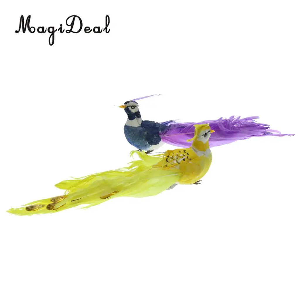MagiDeal 2Pcs/Set Artificial Birds Feathered Statue Figurine Model Home Lawn Garden Decor Ornament Craft Miniatures Gift