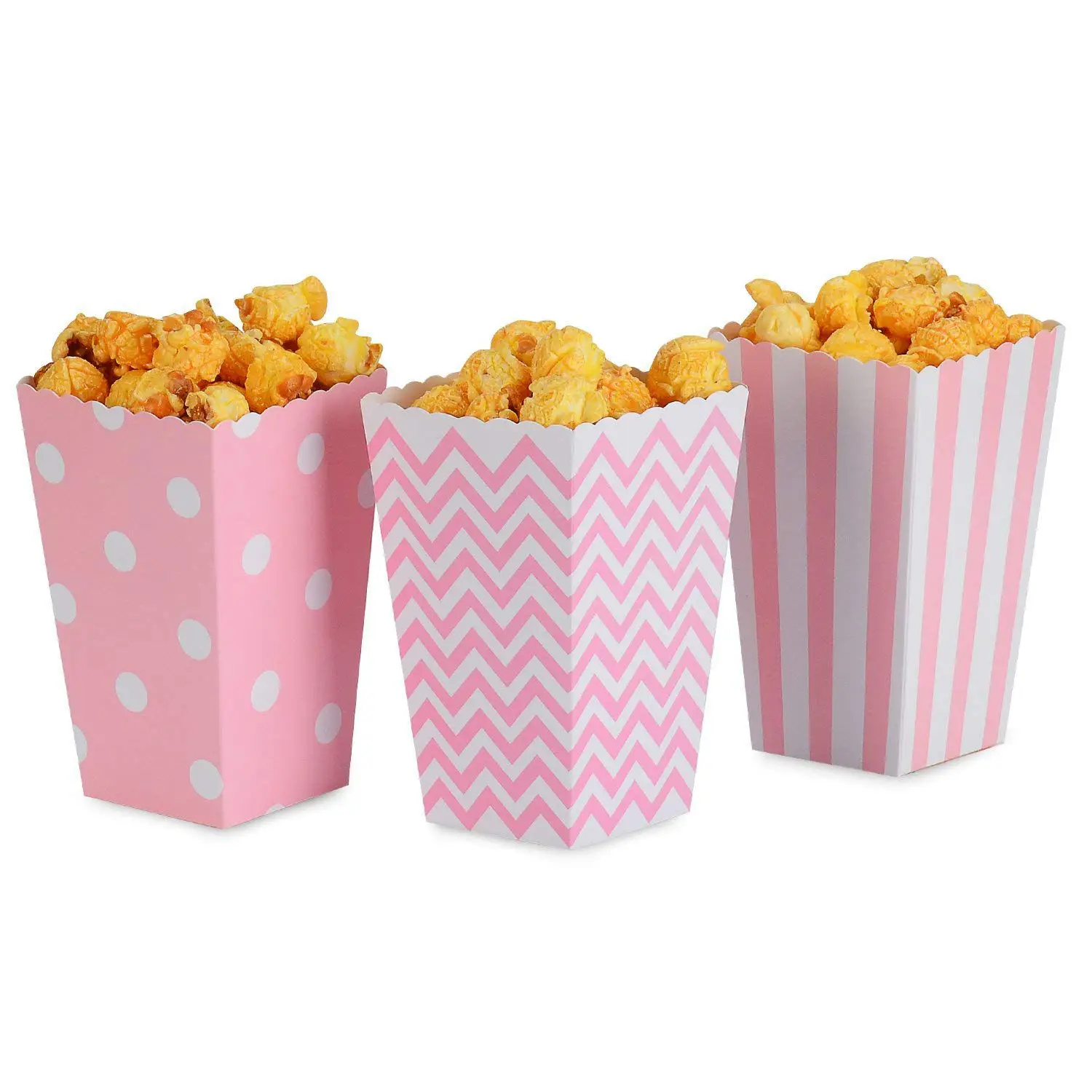 Popcorn Boxes Pink Trio (36 Pack) Polka Dot Chevron Stripe Treat Boxes