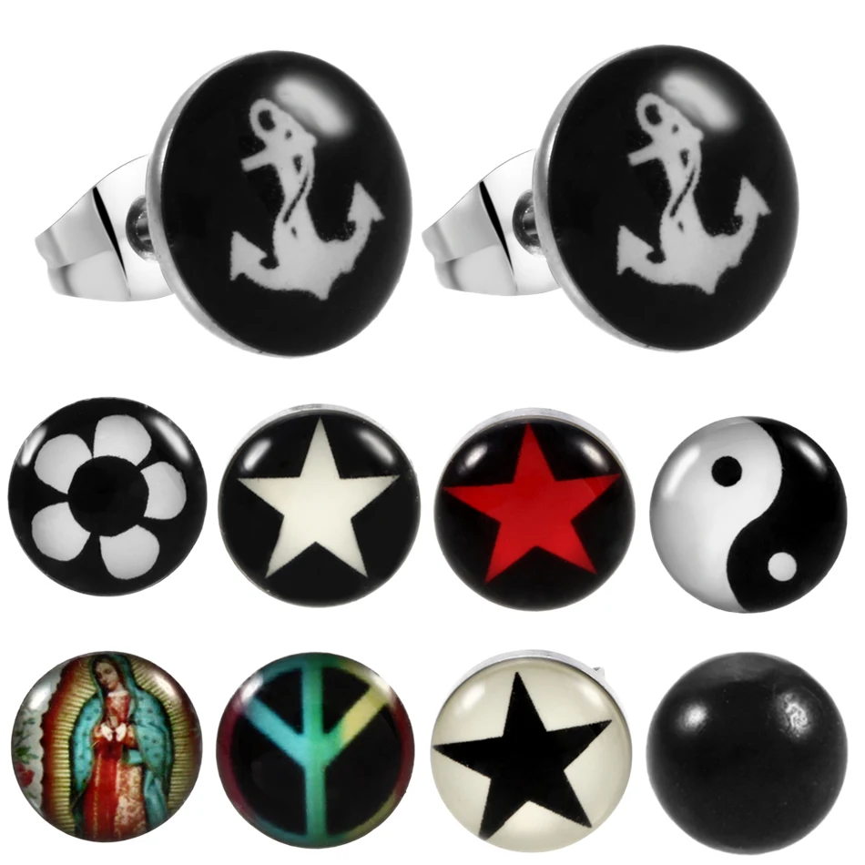 

2pcs/lot Steel Dripping Yin-Yang Star Anchor Logo Helix Tragus Piercing Ear Stud Earrings Unisex Fashion Body Piercings Jewelry
