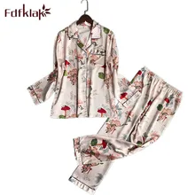 Fdfklak, весенний женский спортивный костюм, длинный рукав, Цветочная блузка, пижама, женская одежда для сна, сексуальный комплект из двух предметов, Pijamas Mujer, M-XXL, Q802