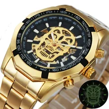 WINNER, reloj oficial dorado automático para hombre, correa de acero, esqueleto, relojes de calavera mecánica, marca de lujo, venta al por mayor