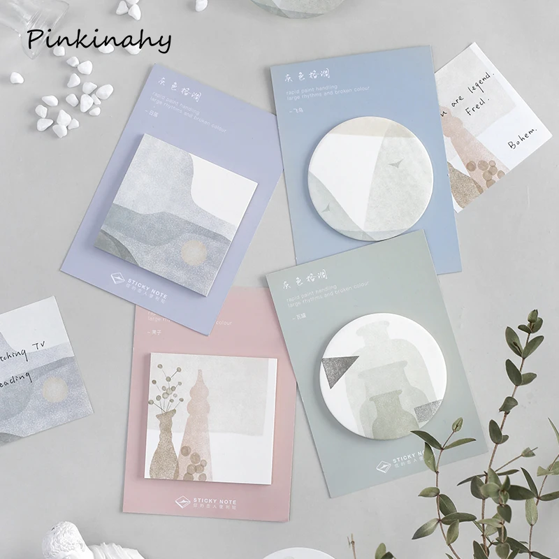 

4 X Creative Gray Serise Forest Travel Memo Pad Sticky Notes Memo Notebook Stationery Note Paper Stickers School Supplies BQ012