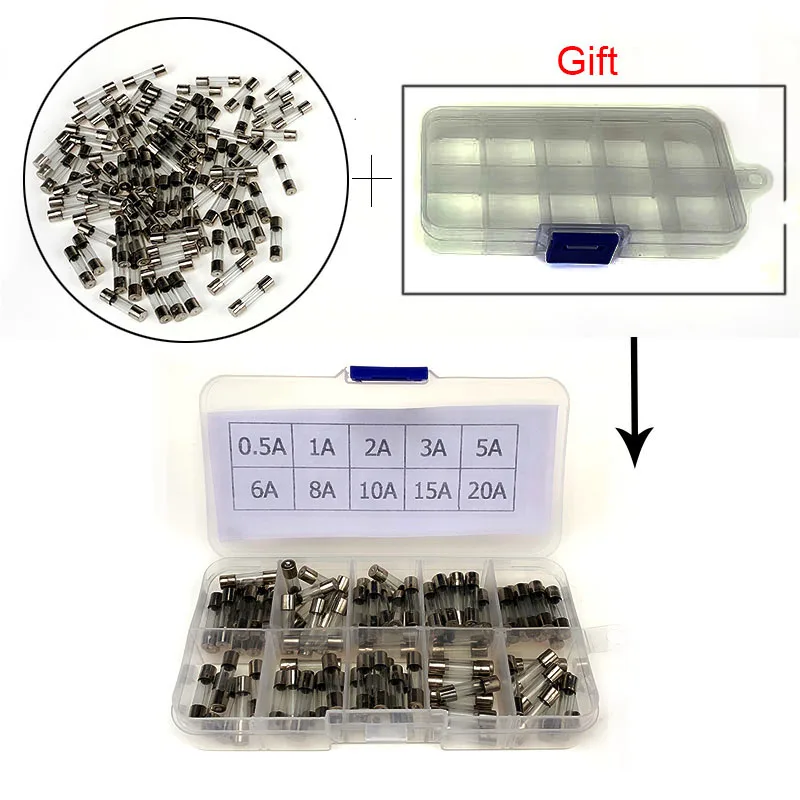 100 шт. 5*20 предохранители быстро расплавающиеся стеклянные трубки выдувные быстро стеклянные автомобильные трубки различные Предохранители Ассортимент Комплект Amp 5X20 с коробкой в verre fus