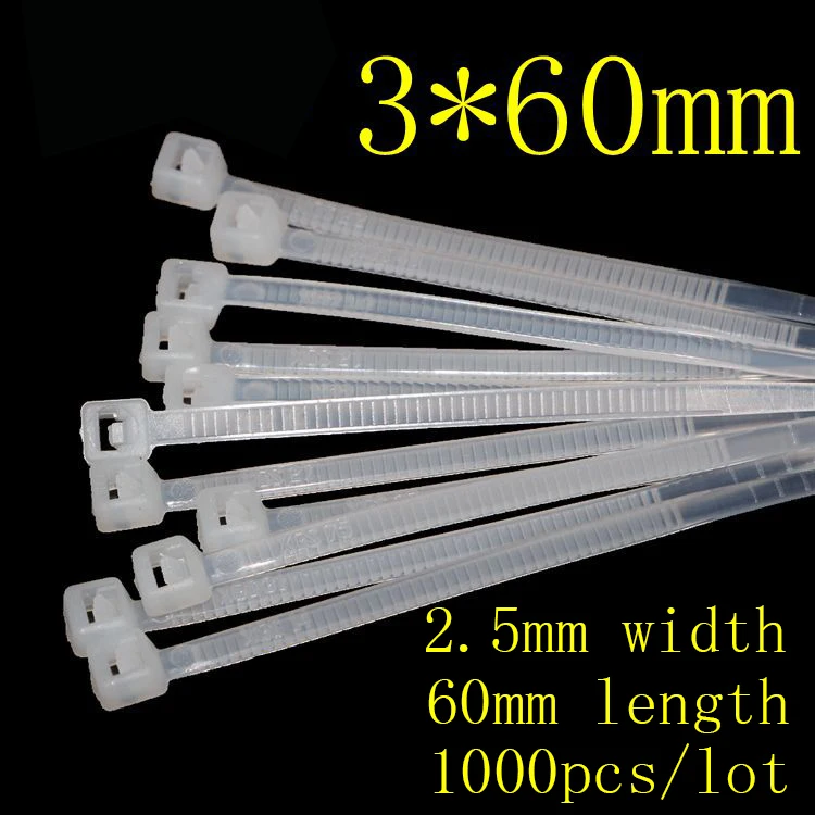 

3*60mm National Standard Lock Type Nylon 66 Tie 2.5mm Wide Buckle Plastic Strip Wire Zip Tie food seal Self-locking 1000pcs