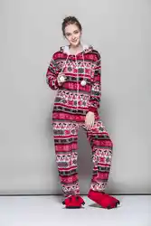 Новая мода мультфильм пижамы Для женщин фланель для взрослых с капюшоном животных пижамы осень-зима красная птица Комбинезоны Снежинка