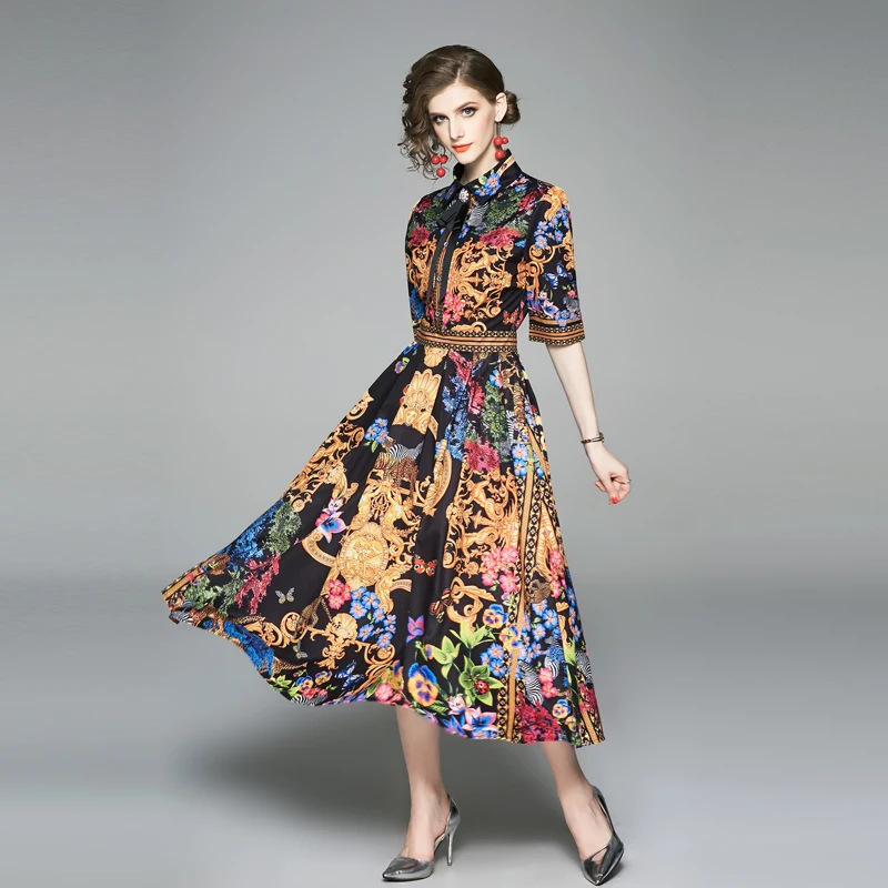 Limiguyue new fashion elegant flowers print desinger runway long dress ...