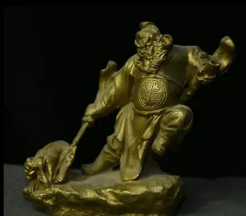 

4" Chinese Copper Myth Immortal Zhong Kui ChungKuel God Catch Demon Devil Statue