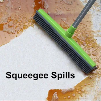 

Rubber Broom Pet Hair Removal Device Telescopic Clean Sweeper Squeegee Scratch Bristle Long Push Broom