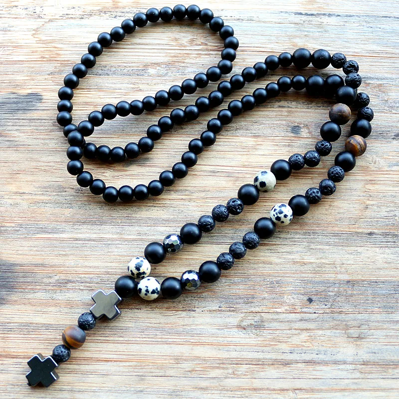 New Design Fashion Handmade Black Men's Hematite Cross Bead Necklace
