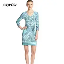 Новая Мода, дизайнерское Брендовое платье, женское платье с v-образным вырезом, с рукавом 3/4, с геометрическим принтом, стрейч, трикотажное шелковое платье, размер XXL, платье на день