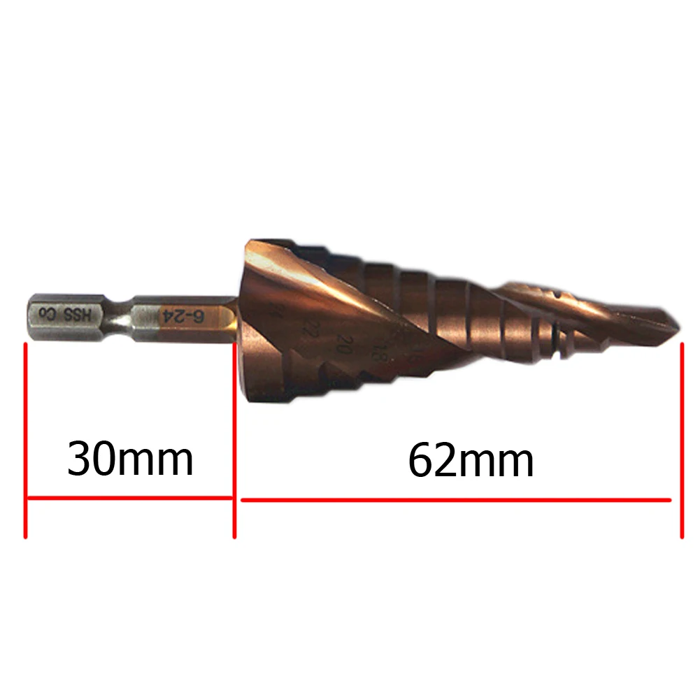 1/4 шестигранный хвостовик HSS Кобальт спиральное Рифленое ступенчатое сверло 3-12 мм 4-22 мм 6-24 мм дерево металл конусное Отверстие пила резец снасти инструмент