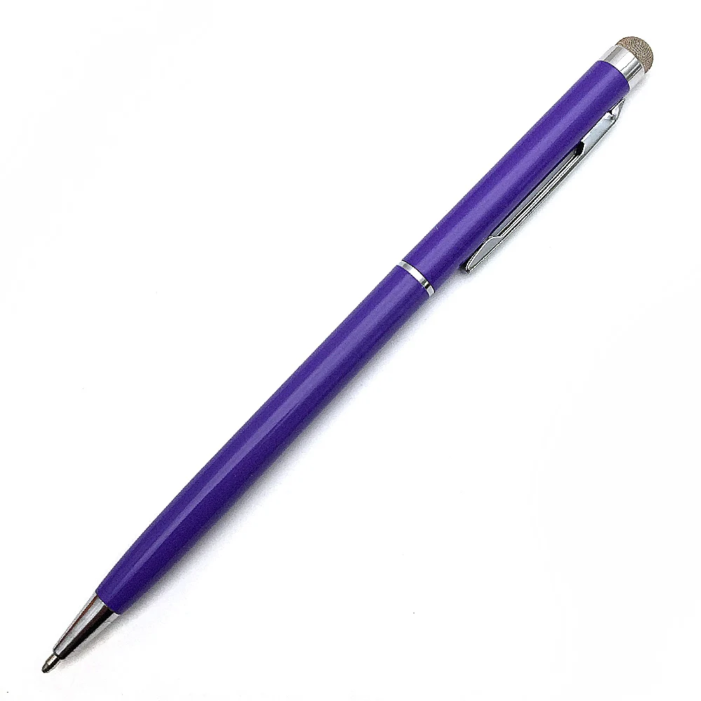 10 шт тонкий точечный емкостный сенсорный экран микрофибра перо металлическое Подарочная шариковая ручка для iPad iPhone белый черный Золотой 12 цветов - Цвет: Фиолетовый
