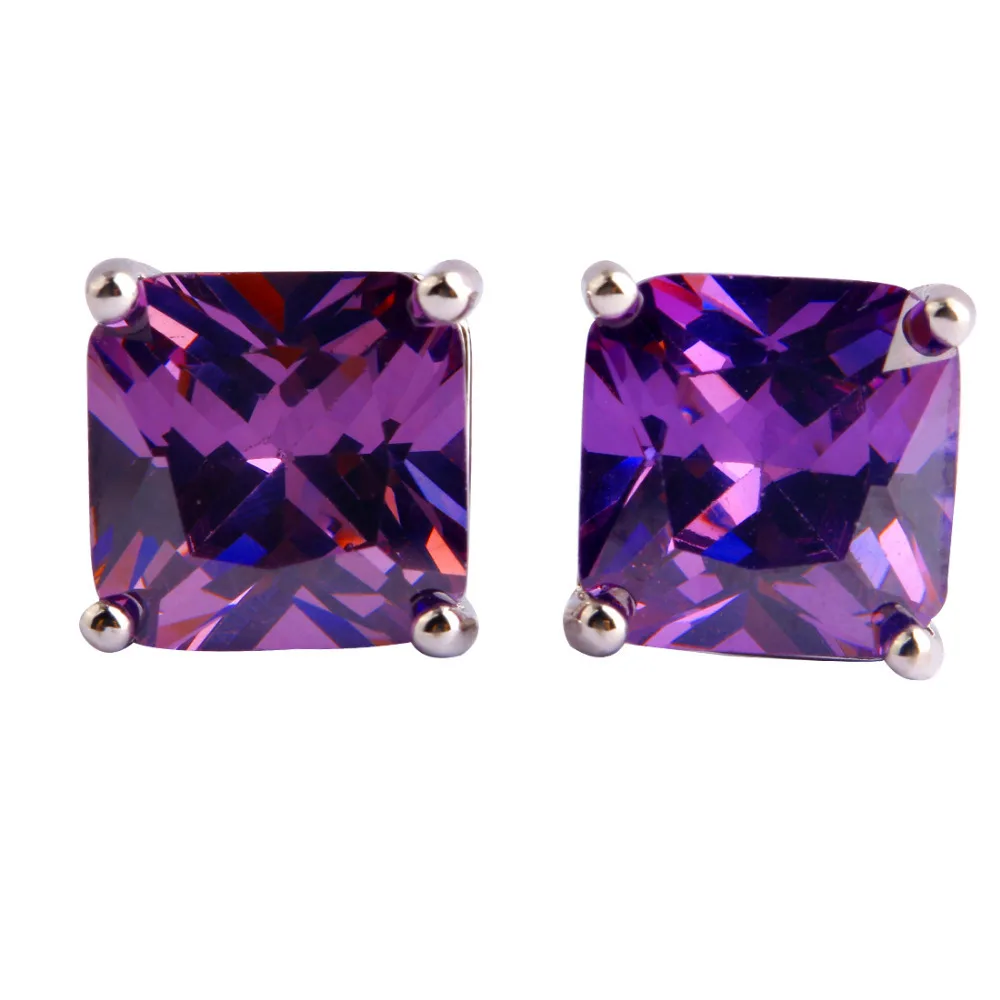 Fashion Women Earring Jewelry Exquisite Purple Round Cut Silver Stud