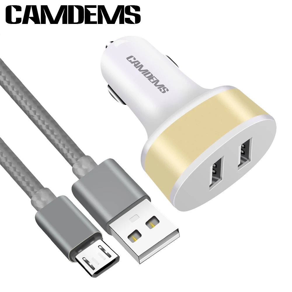 CAMDEMS 5 V 2.1A USB Автомобильное Зарядное Устройство+ Плетеный Кабель Micro Usb для Зарядки Samsung S7 S6 edge S4 для xiaomi для Lenovo A936 Смартфон - Тип штекера: car charger gray