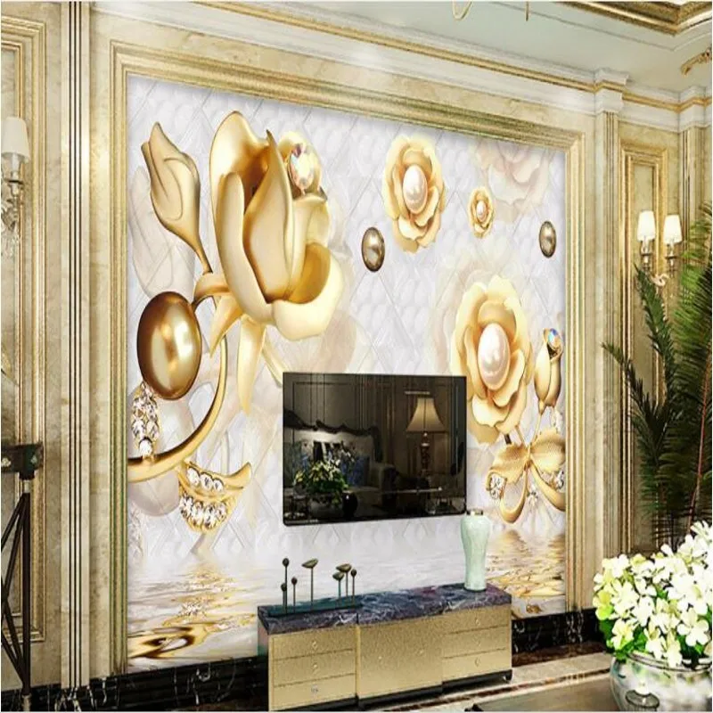 

beibehang Large Custom Wallpapers Fresco 3d Luxury Gold Roses Soft Bags Ball Jewelery TV Walls Walls papier peint