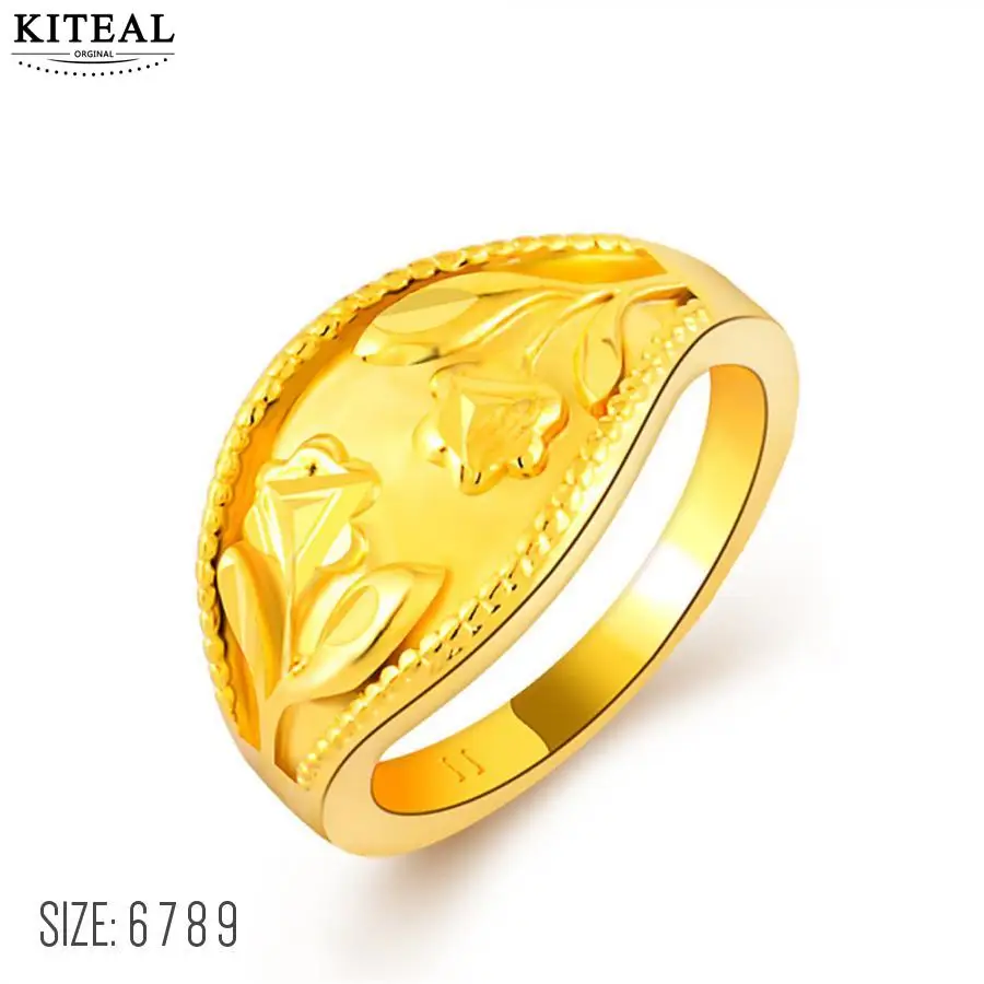 

KITEAL Trendy 24k gold color size 6 7 8 9 women ring simple style pure gold color anillo oso charm