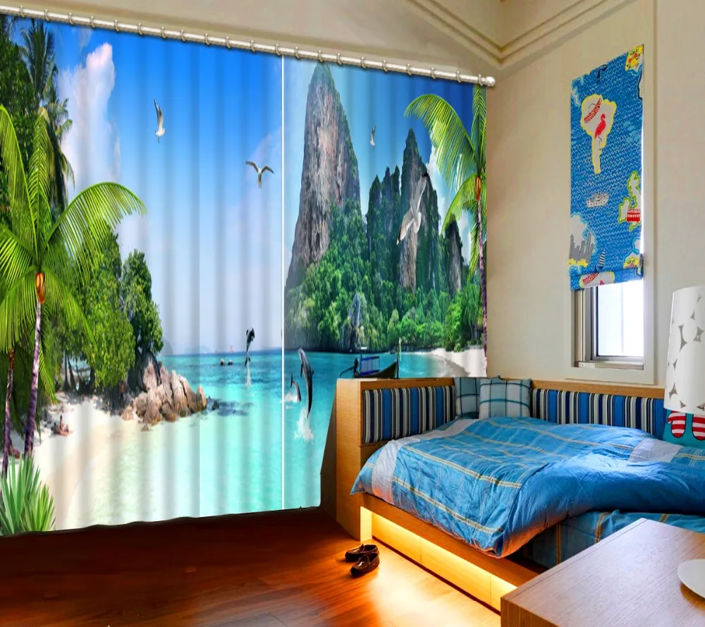

Custom 3d curtains Blackout photos high mountain water living room window curtains 3d curtains for bedroom