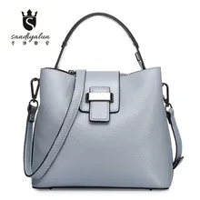 Estilo europeo Y Americano Bolsa de Cubo de Cuero Genuino De Las Mujeres Crossbody Bolsos De Las Señoras de Bolso de Los Bolsos Femeninos
