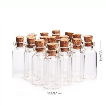 

50pcs/lot 16*35mm 2ml Cute Mini Messages Wishing Glass Bottle Vials Charms Pendants Clear Transparent Bottle Container With Cork