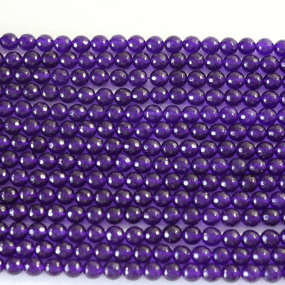 

Fashion purple chalcedony jades stone 4mm 6mm 8mm 10mm 12mm faceted round loose beads fit diy necklace elegant jewels 15inch B03