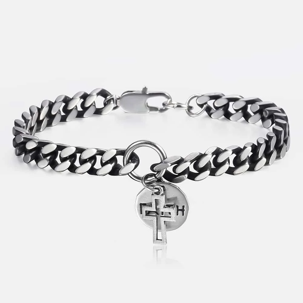 

8mm Men's Bracelets Stainless Steel Curb Cuban Chain Cross Faith Charm Bracelet Male Jewelry Dropshipping Gifts for Men KDB23