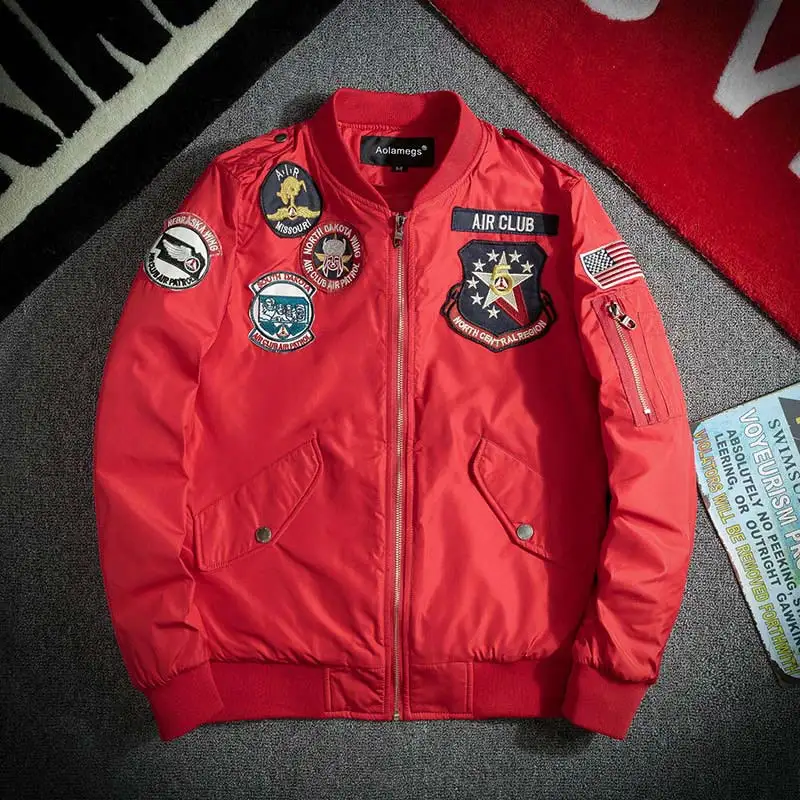 Aolamegs куртки мужские Bumble Bees вышивка значок MA1 Толстая куртка спортивные куртки хип-хоп стоячая Мужская ветровка уличная одежда - Цвет: red