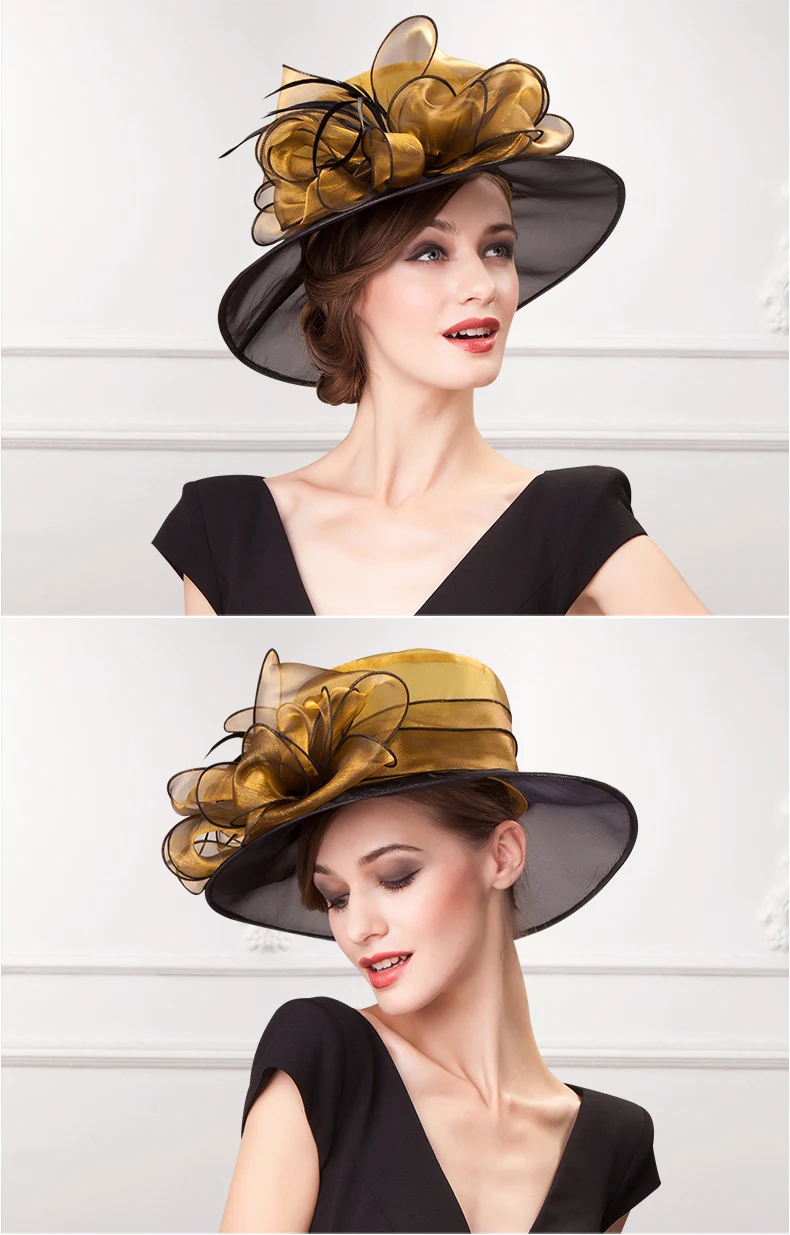Летние женские элегантные винтажные шляпы из органзы, большая широкая шляпа с козырьком вечерние свадебные Кентукки Дерби шляпа Белая церковная Кепка B-8203