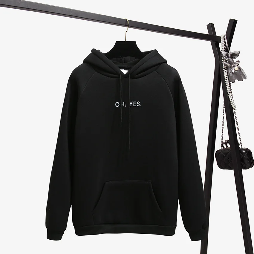 Online Oh sí nueva moda de pana de manga larga letra Harajuku estampado luz Rosa Pullovers tapas de cuello redondo de las mujeres Sudadera con capucha