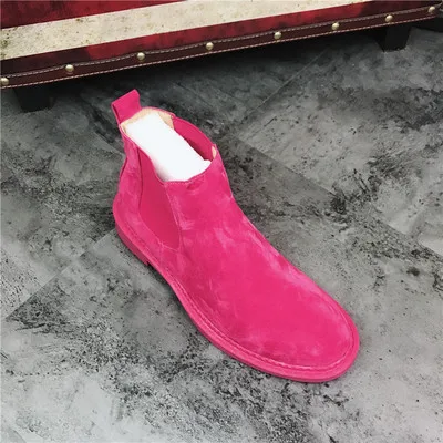 Весенние матовые ботинки «Челси» из натуральной кожи; женские повседневные ботинки; модная женская обувь в консервативном стиле; обувь на плоской подошве; 9 ярких цветов - Цвет: Rose Red