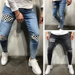 Мужские рваные джинсы в стиле хип-хоп, обтягивающие байкерские джинсы с вышивкой, рваные джинсовые брюки с дырками 2019, мужские джинсы