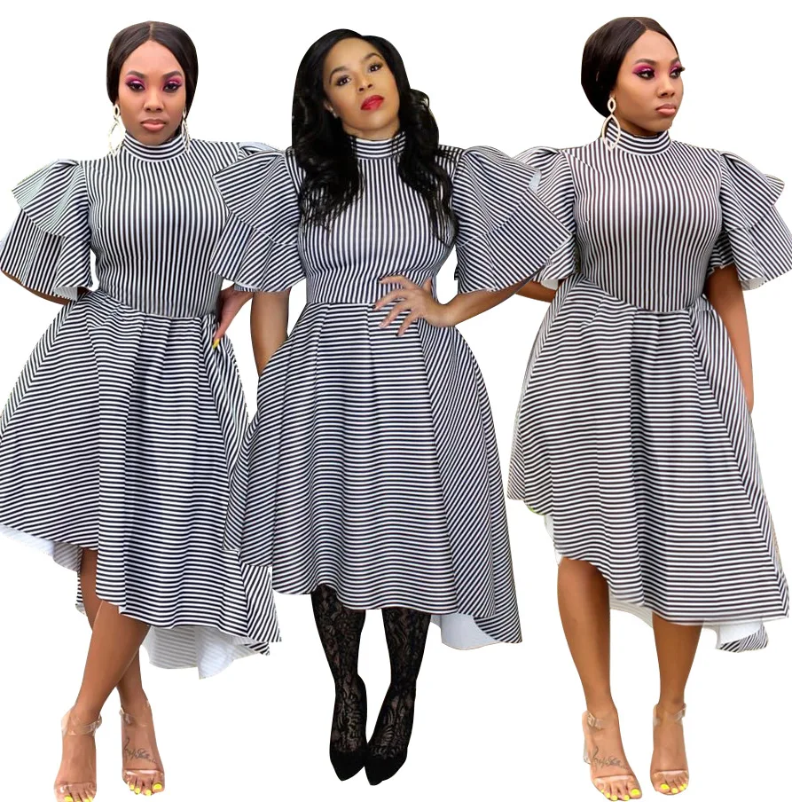Joiekuno полосатый оборками пикантные Vestidos blusas mujer de moda сексуальное О шеи 2019 Bodycon