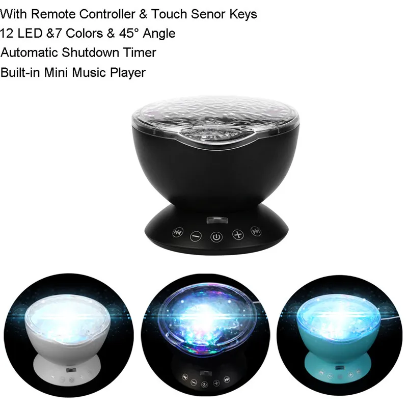  12 LED 7 Colors Night Lamp Remote Control Ocean Wave Projector Nightlight For Apartment Drawing Room Decor Lamparas 40JY3003