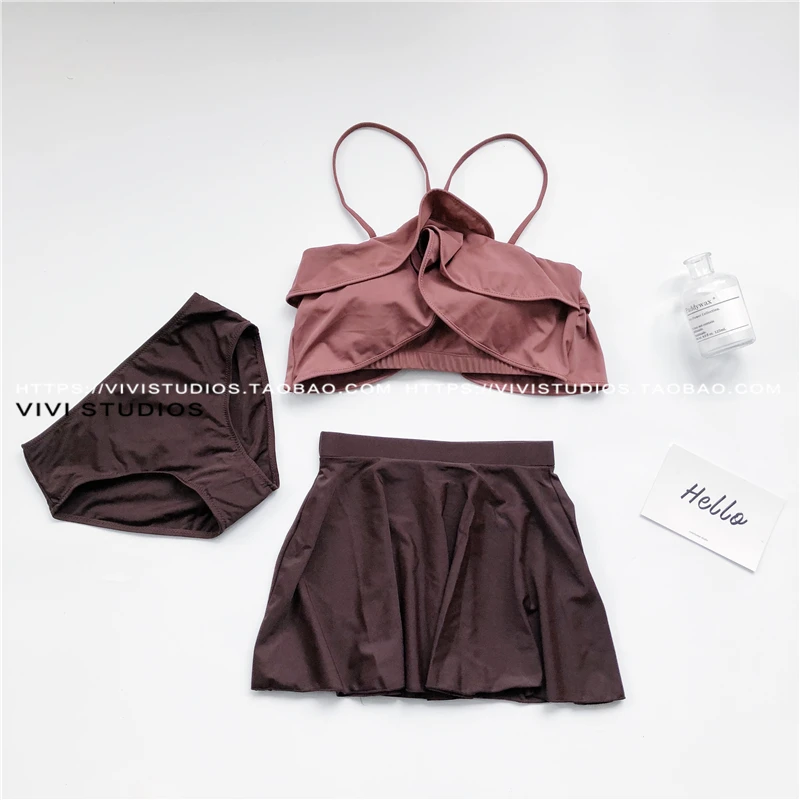 Tankini maiô feminino adorável dividir saia conservadora