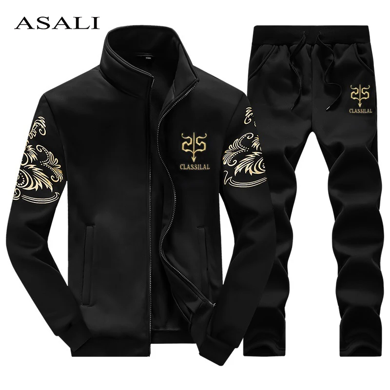

ASALI Tracksuit Men Sportswear Casual Mens Set Autumn Outwear Jacket + Pants 2 Piece Sets Man Fashion Print Fitness Clothing XXL