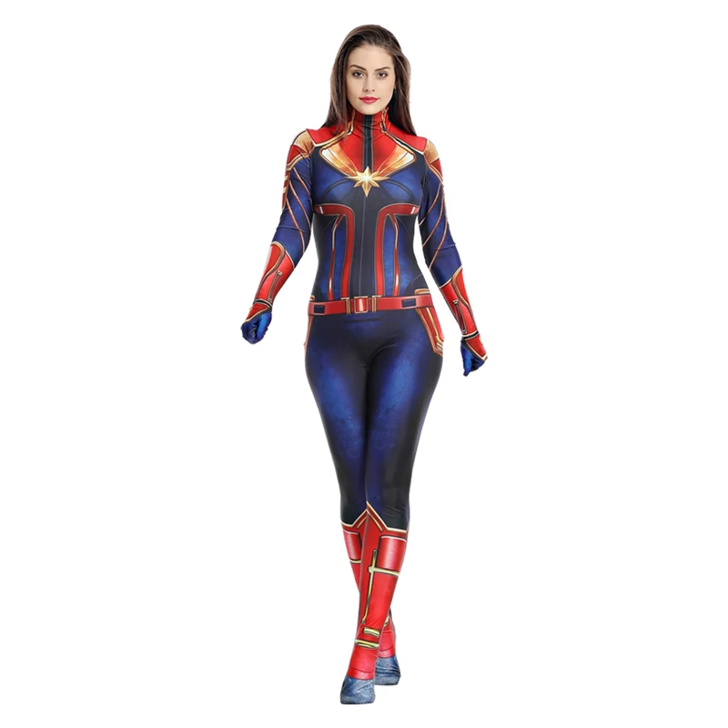 

Adult Captain Marvel Cosplay Costume Women Superhero Marvel Women Cosplay Halloween Ms Marvel Carol Danvers Jumpsuit Bodysuit