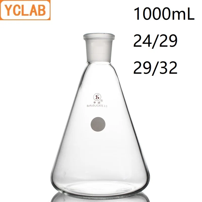 

YCLAB 1000mL 24/29 & 29/32 Erlenmeyer Flask 1L Borosilicate 3.3 Glass Standard Ground Mouth Conical Triangle Labware
