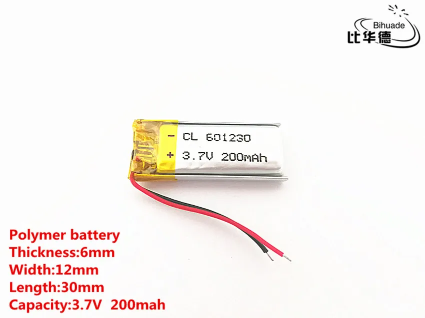 

5pcs/lot 3.7V,200mAH,601230 Polymer lithium ion / Li-ion battery for TOY,POWER BANK,GPS,mp3,mp4