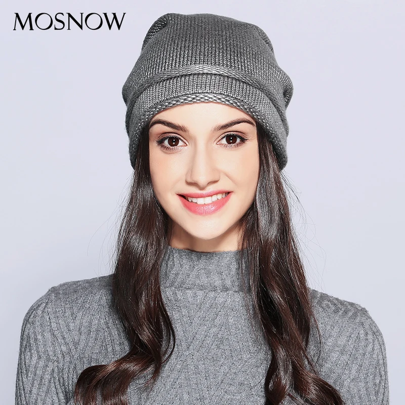 Winter Hats For Women Bright Silk Beanies Wool Knitted Hat Shining Warm