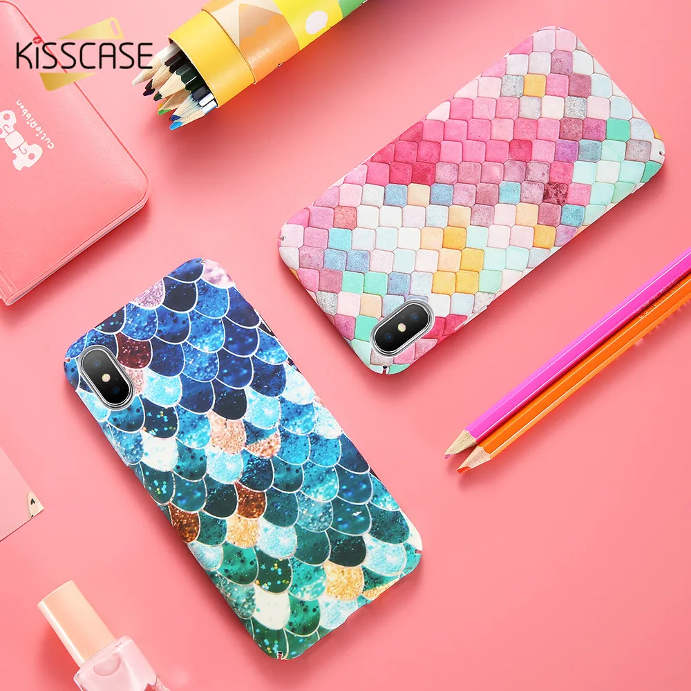 Kisscase для iPhone 6 S 7 8 Plus x Чехол ультра тонкий милый рыбы Детские весы крышка 5 5S SE